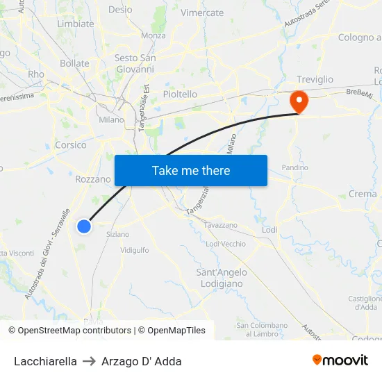 Lacchiarella to Arzago d'Adda map