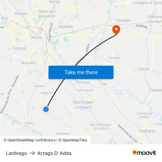 Lardirago to Arzago d'Adda map