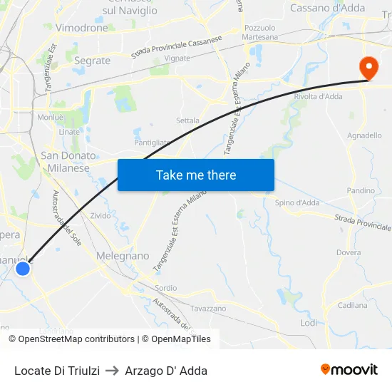 Locate Di Triulzi to Arzago D' Adda map