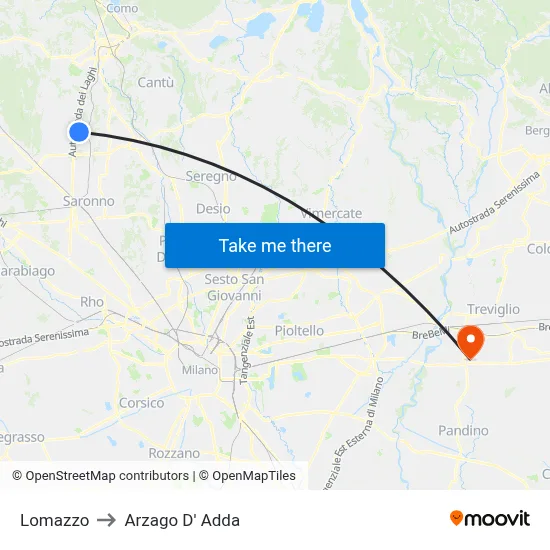 Lomazzo to Arzago d'Adda map