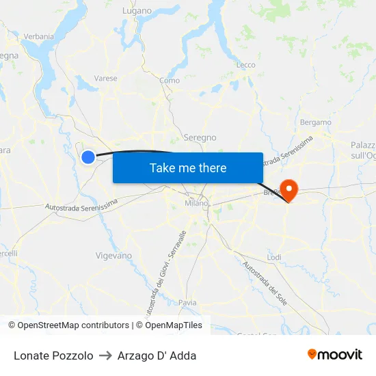 Lonate Pozzolo to Arzago D' Adda map