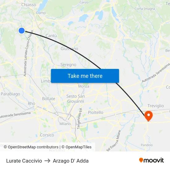 Lurate Caccivio to Arzago d'Adda map