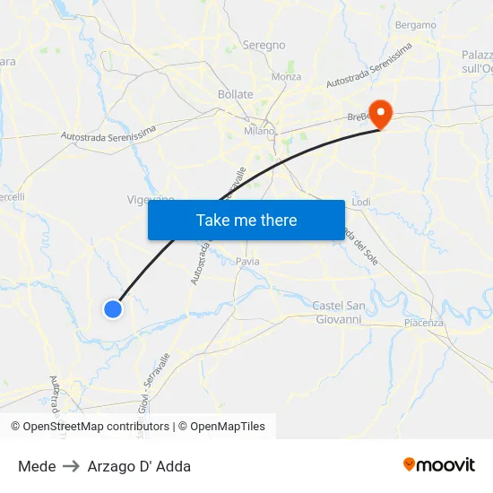 Mede to Arzago d'Adda map