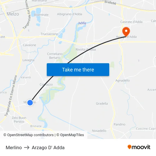 Merlino to Arzago d'Adda map