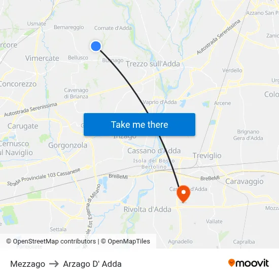 Mezzago to Arzago d'Adda map