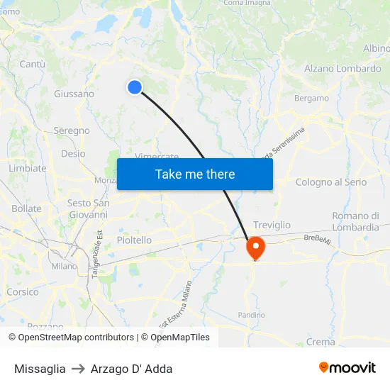 Missaglia to Arzago d'Adda map