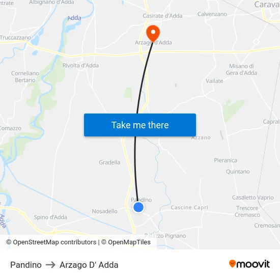 Pandino to Arzago D' Adda map