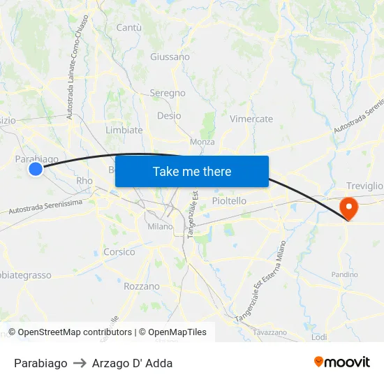 Parabiago to Arzago D' Adda map