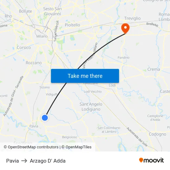 Pavia to Arzago D' Adda map