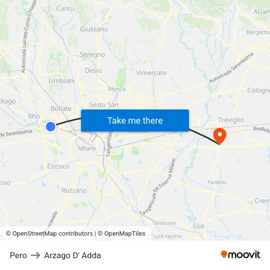 Pero to Arzago D' Adda map