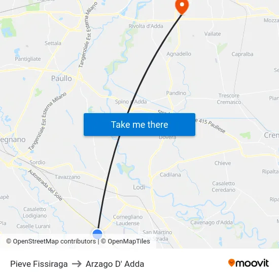Pieve Fissiraga to Arzago D' Adda map