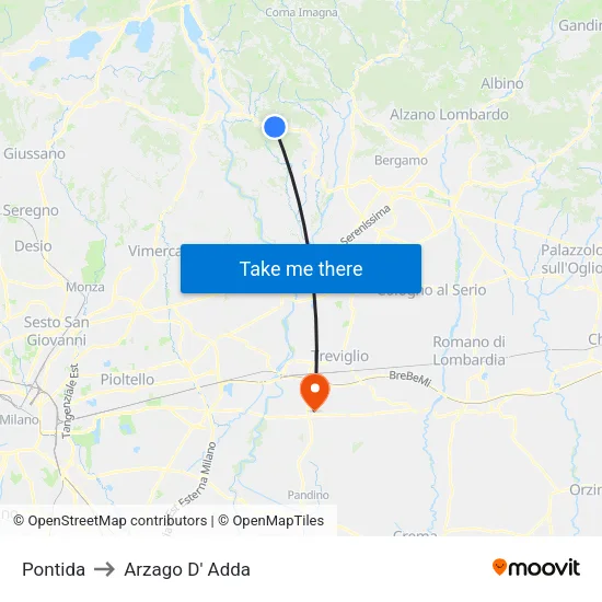 Pontida to Arzago D' Adda map