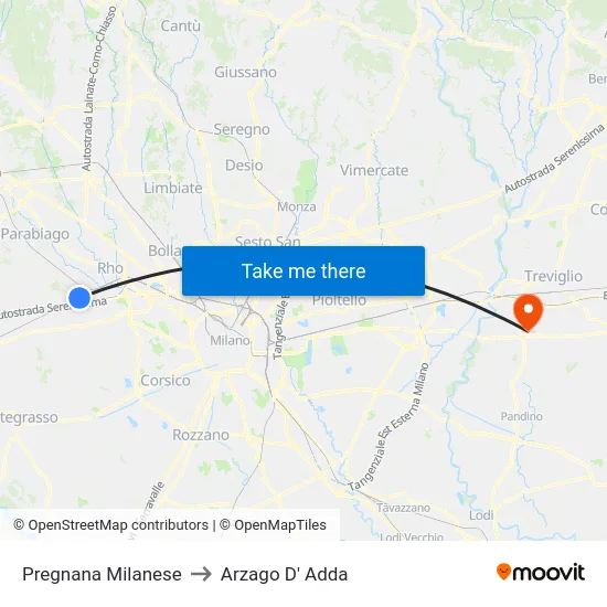 Pregnana Milanese to Arzago d'Adda map