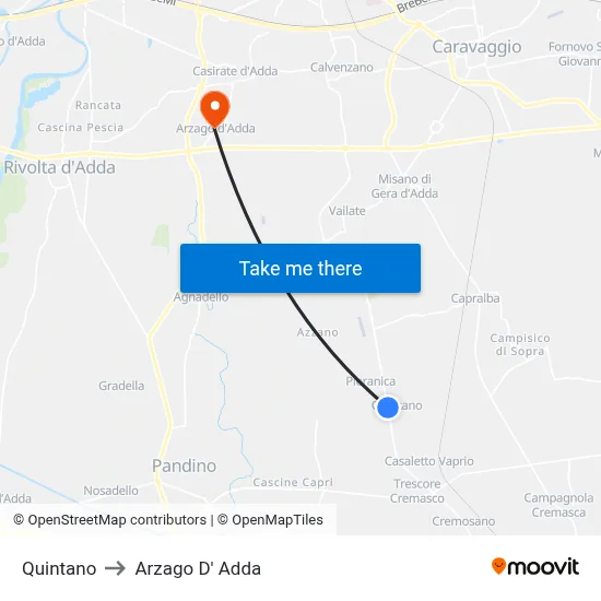 Quintano to Arzago d'Adda map