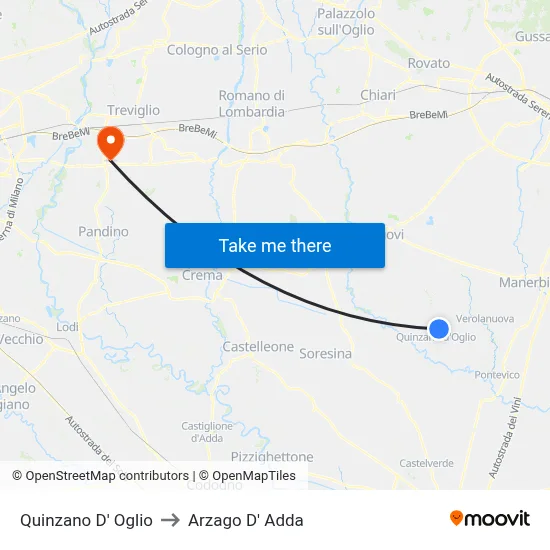 Quinzano D' Oglio to Arzago d'Adda map
