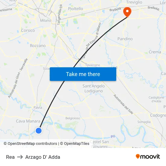 REA to Arzago d'Adda map