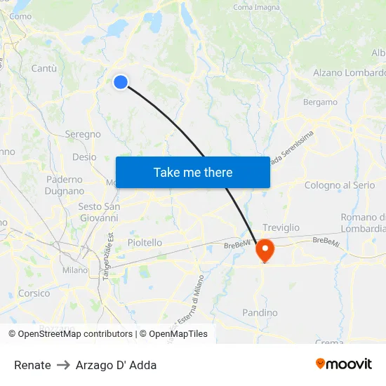 Renate to Arzago d'Adda map