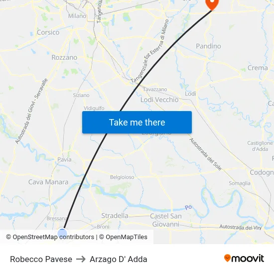 Robecco Pavese to Arzago d'Adda map