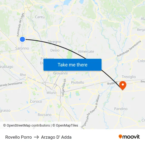 Rovello Porro to Arzago d'Adda map