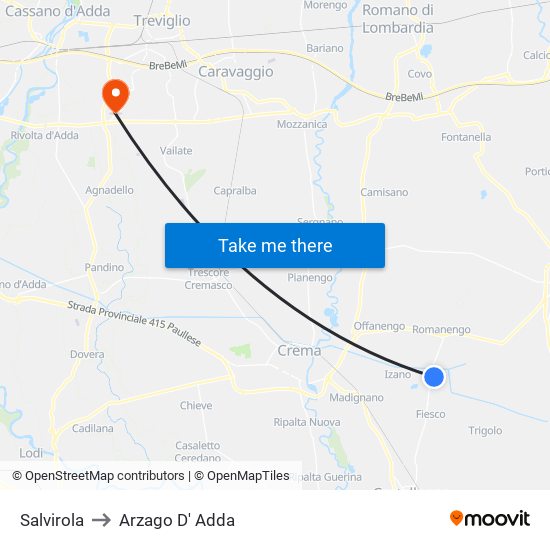 Salvirola to Arzago D' Adda map
