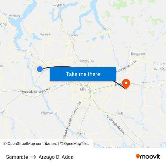Samarate to Arzago d'Adda map