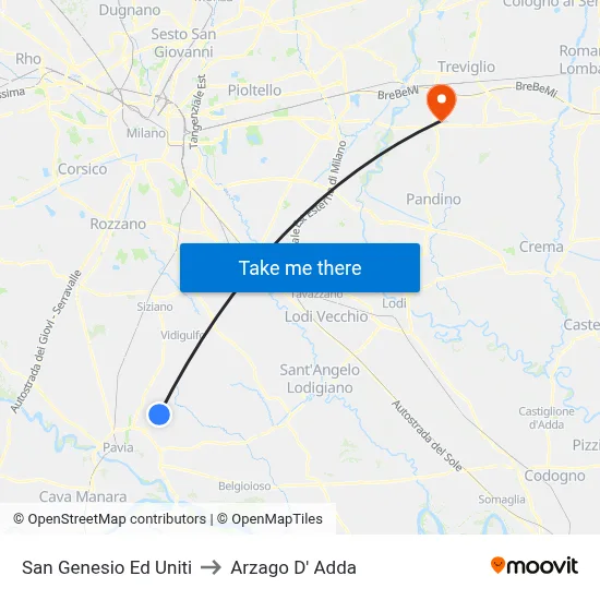 San Genesio Ed Uniti to Arzago d'Adda map
