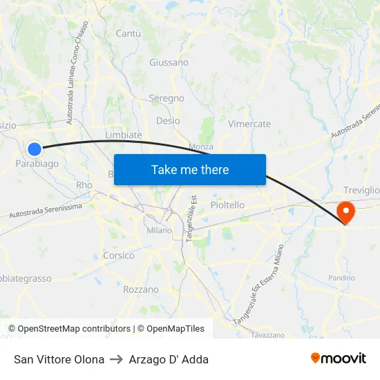 San Vittore Olona to Arzago D' Adda map