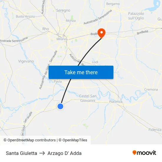 Santa Giuletta to Arzago d'Adda map