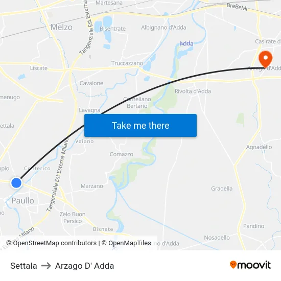 Settala to Arzago D' Adda map