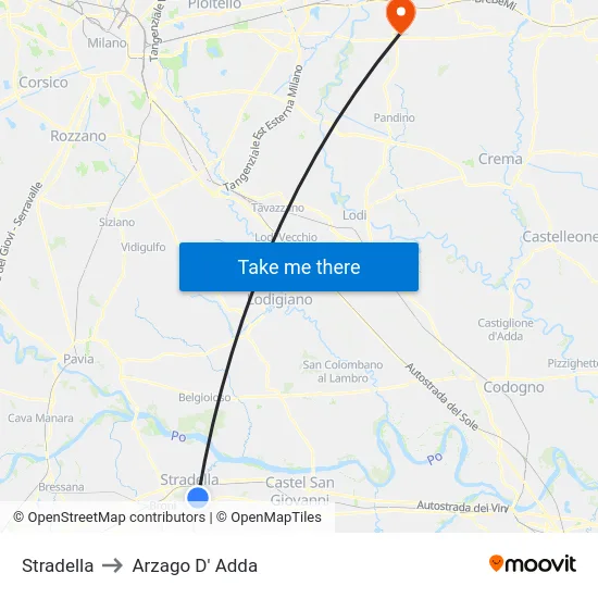Stradella to Arzago D' Adda map