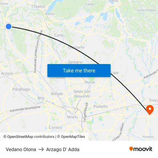 Vedano Olona to Arzago D' Adda map