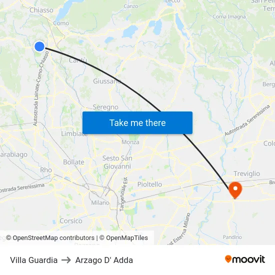 Villa Guardia to Arzago D' Adda map