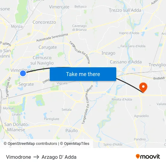 Vimodrone to Arzago d'Adda map