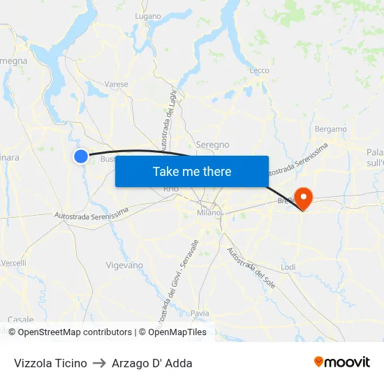 Vizzola Ticino to Arzago d'Adda map