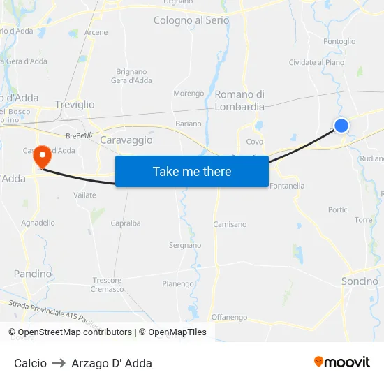 Calcio to Arzago d'Adda map