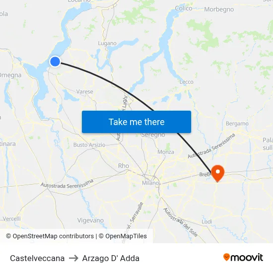 Castelveccana to Arzago d'Adda map