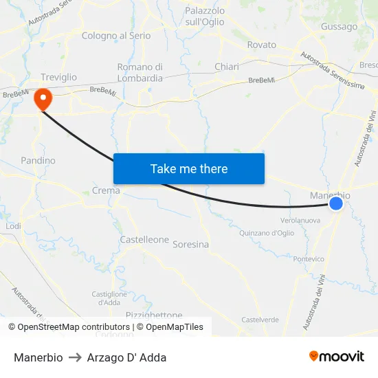 Manerbio to Arzago d'Adda map