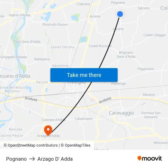 Pognano to Arzago d'Adda map