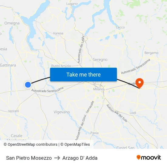San Pietro Mosezzo to Arzago d'Adda map