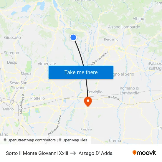 Sotto Il Monte Giovanni Xxiii to Arzago D' Adda map