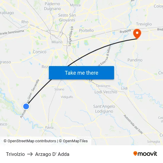 Trivolzio to Arzago d'Adda map