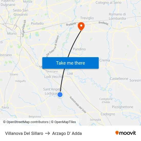 Villanova Del Sillaro to Arzago d'Adda map