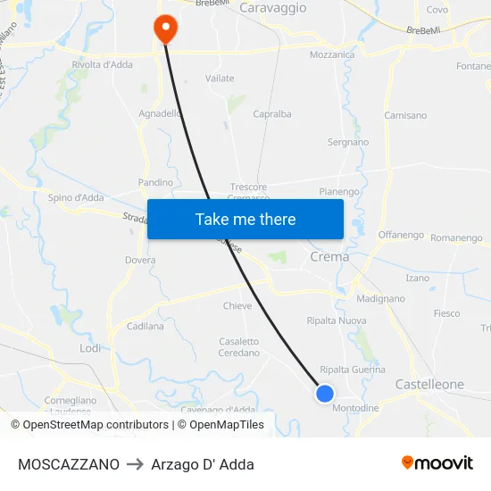 Moscazzano to Arzago d'Adda map