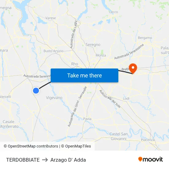 Terdobbiate to Arzago d'Adda map