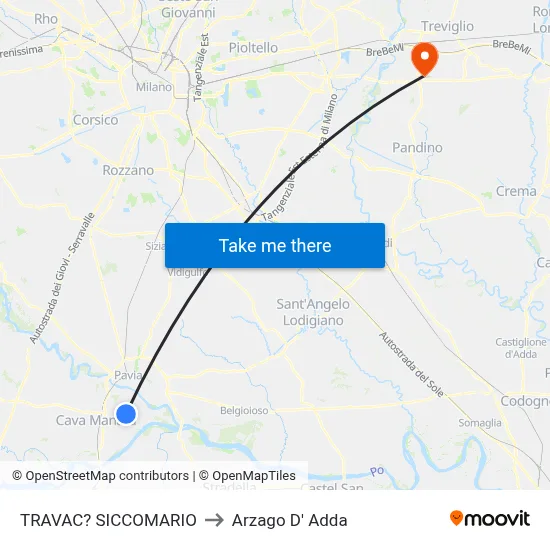 Travacò Siccomario to Arzago d'Adda map