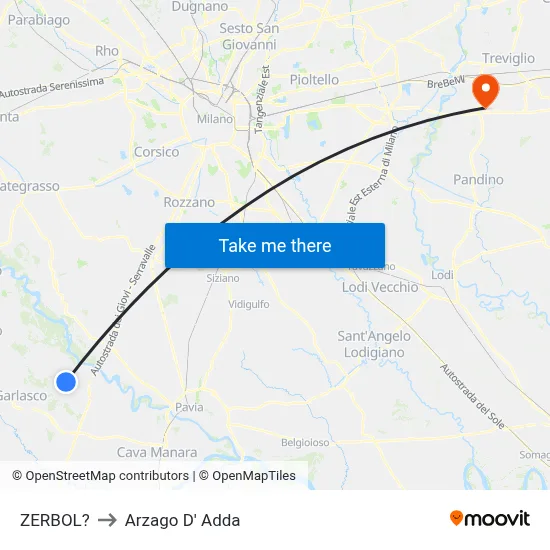 Zerbol to Arzago d'Adda map