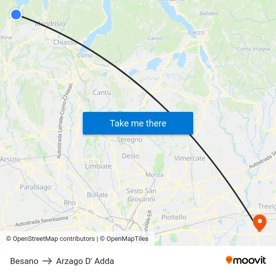 Besano to Arzago d'Adda map