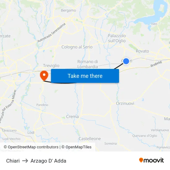 Chiari to Arzago d'Adda map