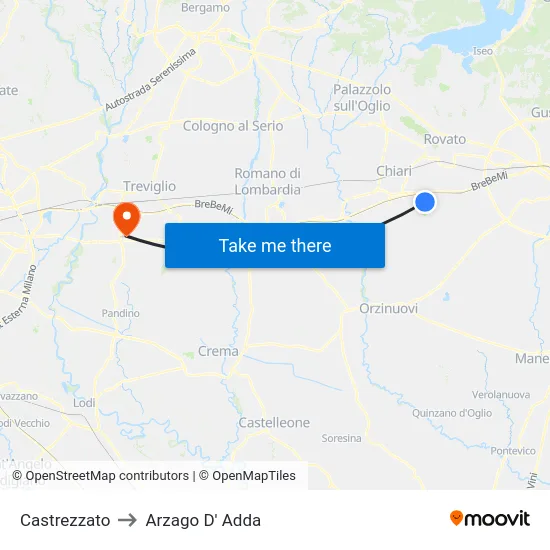 Castrezzato to Arzago d'Adda map