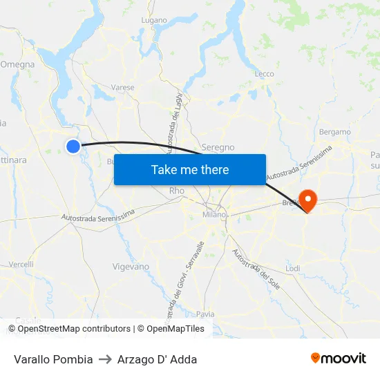 Varallo Pombia to Arzago d'Adda map